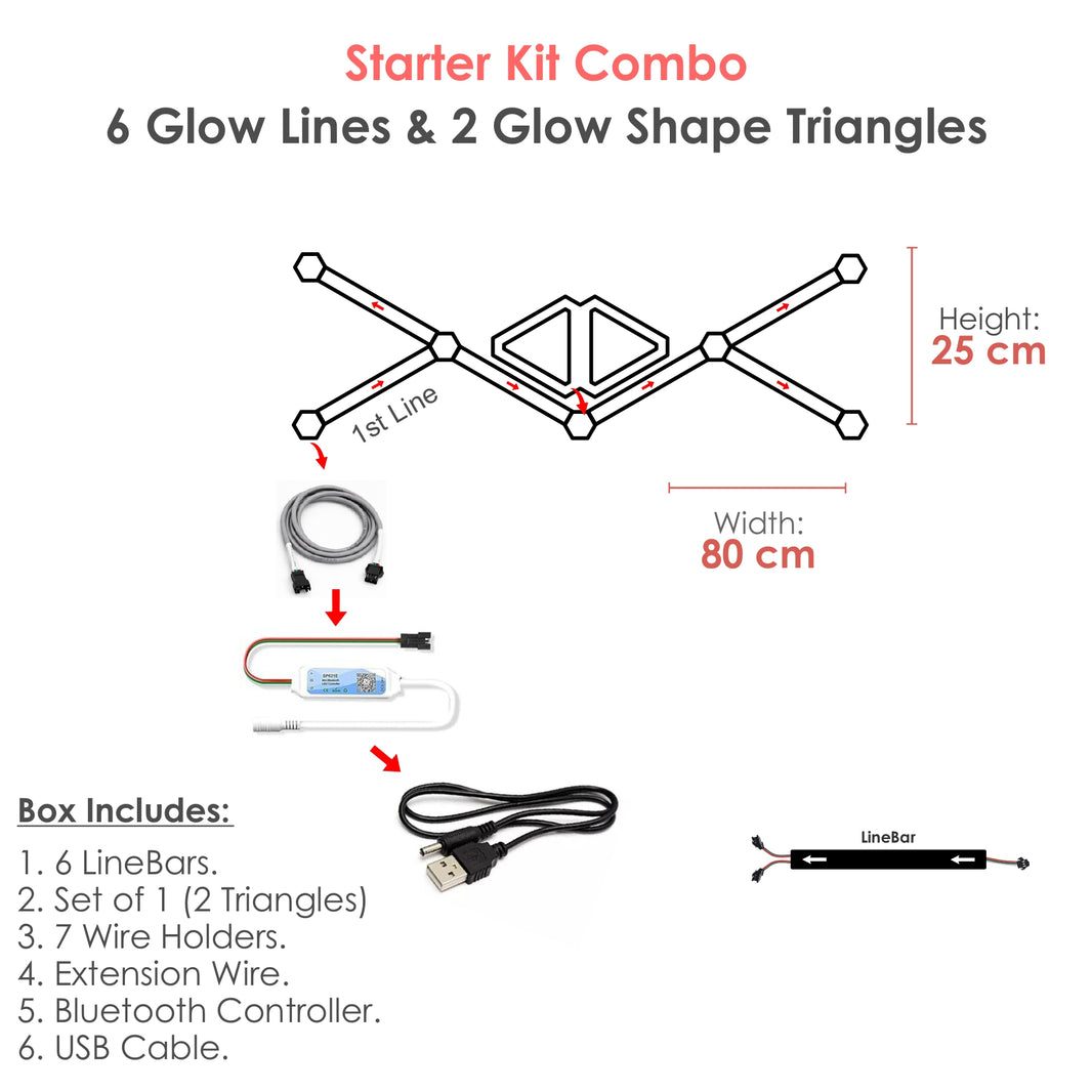 Starter Kit Combo - 6 Glow Lines & 2 Glow Shape Triangles