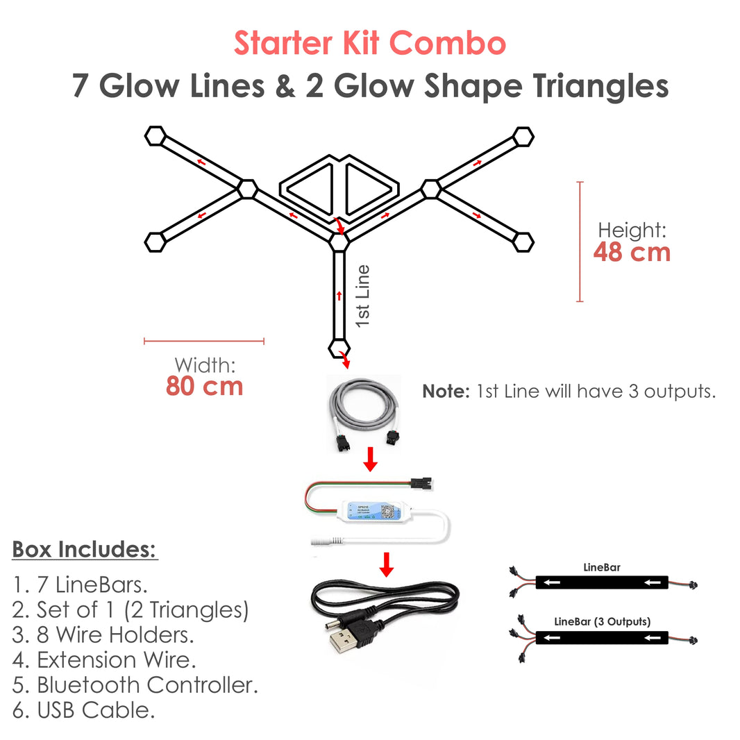 Starter Kit Combo - 7 Glow Lines & 2 Glow Shape Triangles