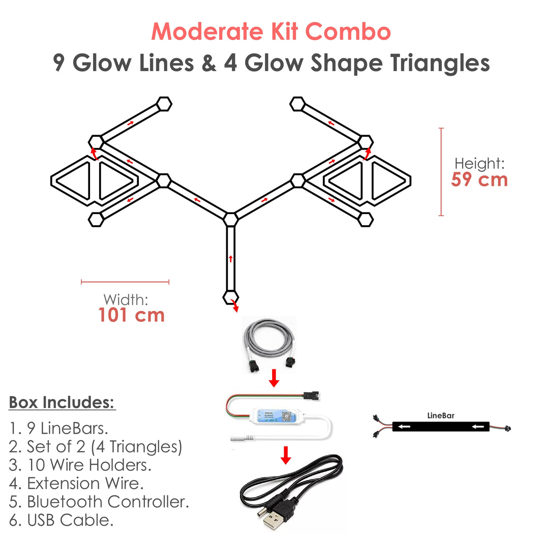 Moderate Kit Combo - 9 Glow Lines & 4 Glow Shape Triangles