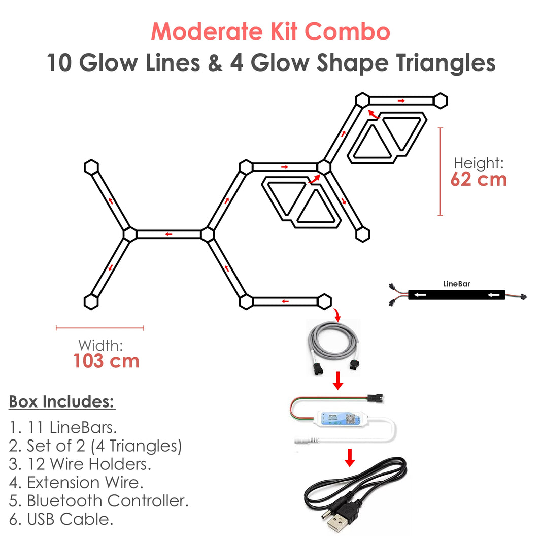 Moderate Kit Combo - 10 Glow Lines & 4 Glow Shape Triangles