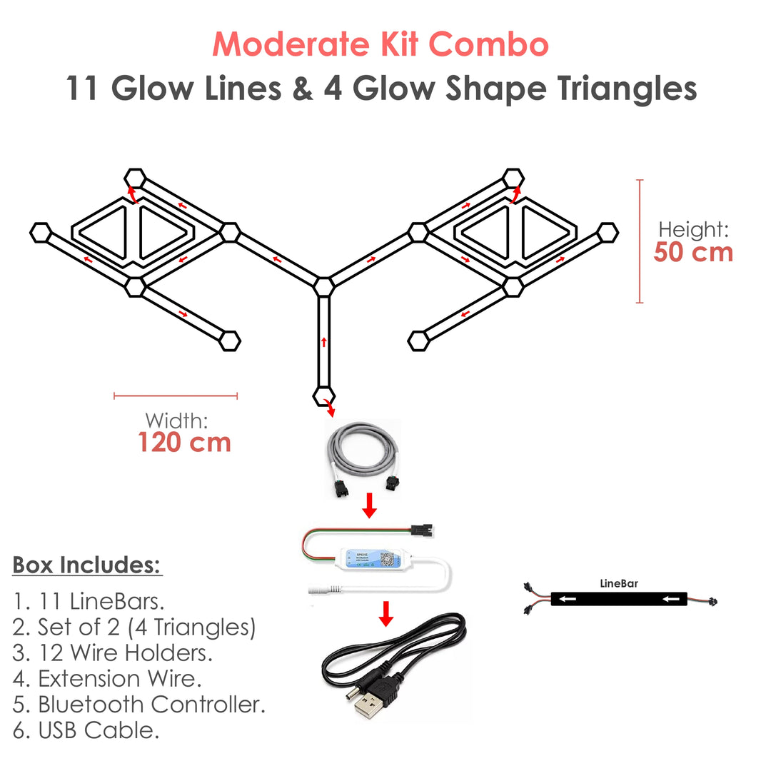 Moderate Kit Combo - 11 Glow Lines & 4 Glow Shape Triangles