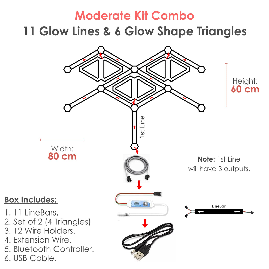 Moderate Kit Combo - 11 Glow Lines & 6 Glow Shape Triangles
