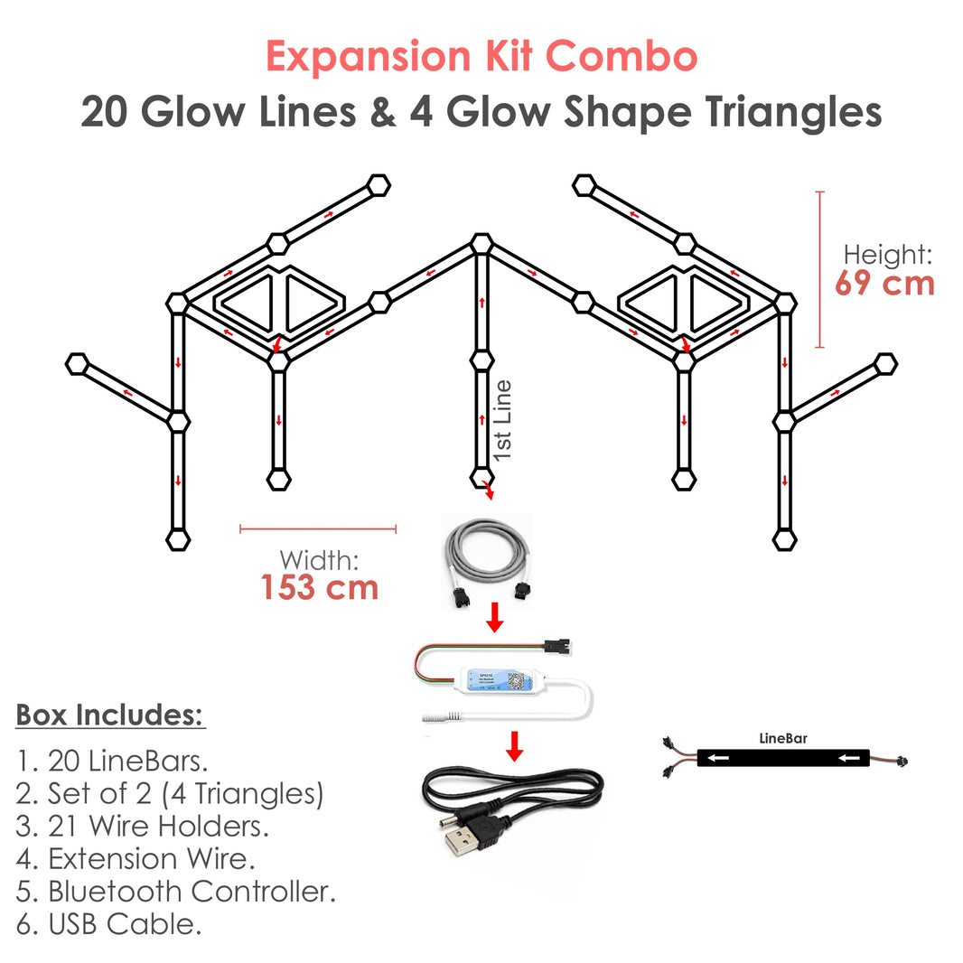 Expansion Kit Combo - 20 Glow Lines & 4 Glow Shape Triangles