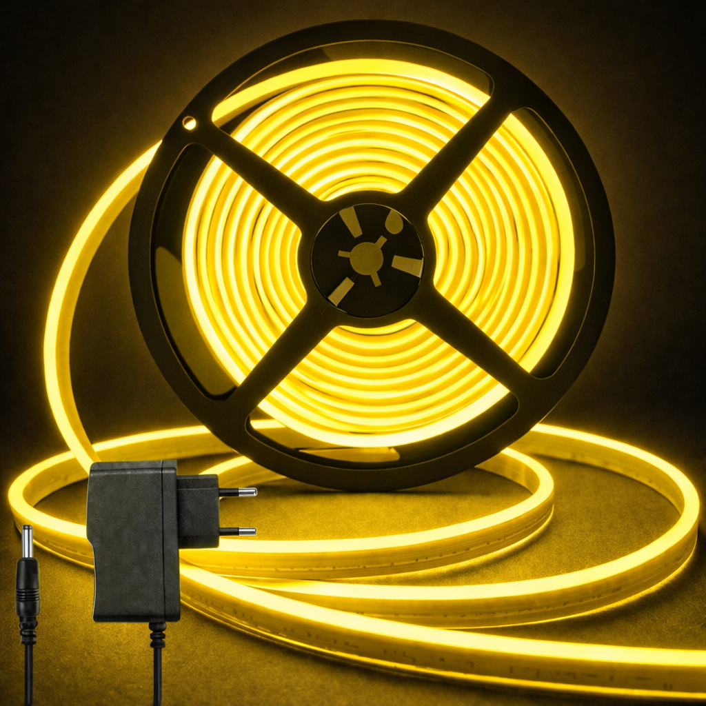 Neon Glow Rope Light - Yellow (5 Meter) With 12v Adaptor